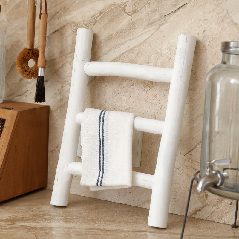 Échelle à serviette en bois entièrement assemblée pour comptoir, Blanc