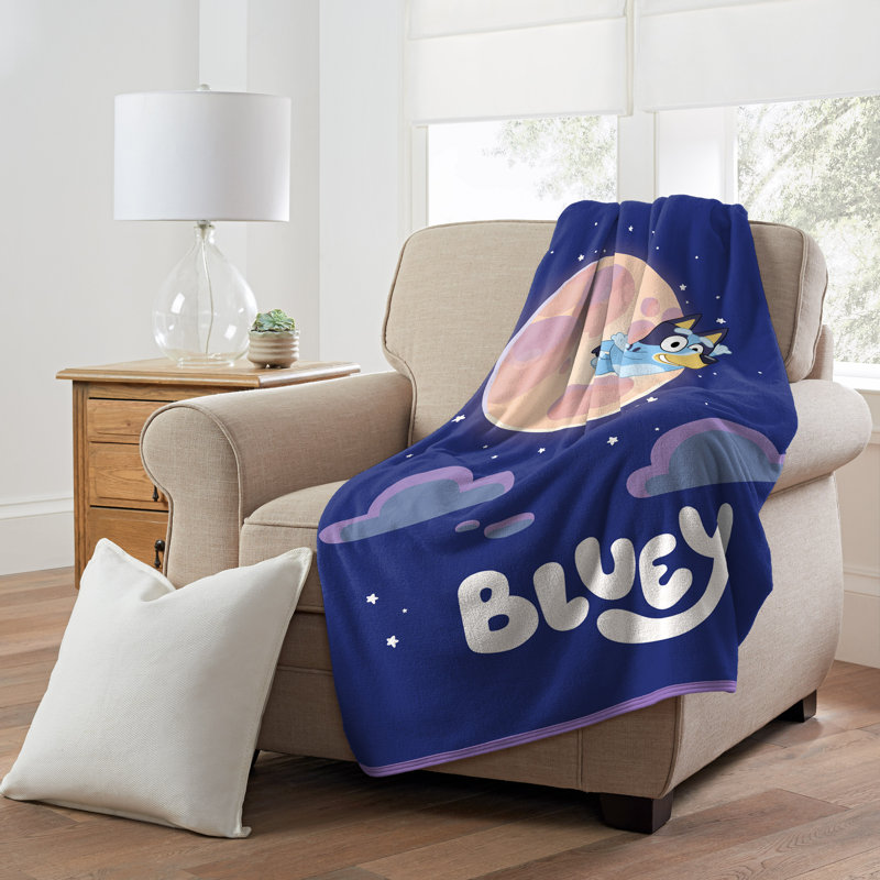 Bluey Over The Moon Kids Micro Raschel Throw Blanket, 46" x 60", Blue