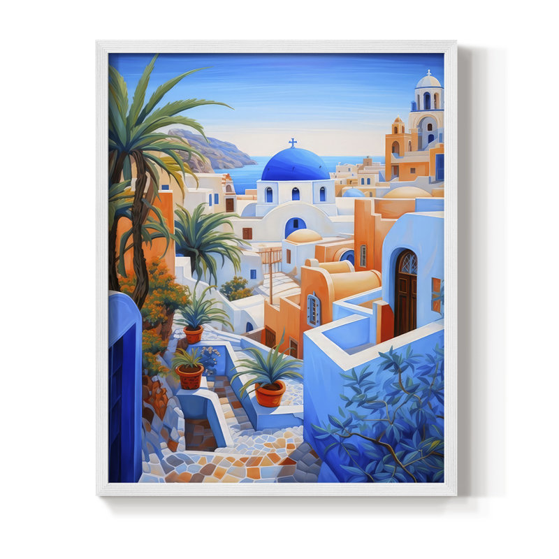Oia Caldera I, reproduction encadrée - bois massif, H 15 po x l 12 po, Blanc