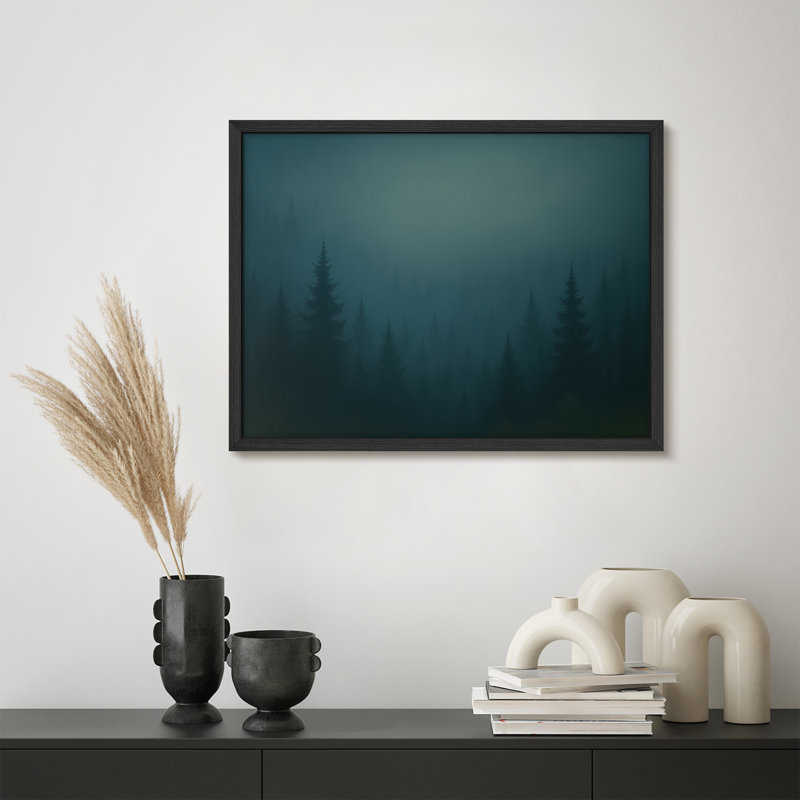 «Misty Pine Forest», reproduction d'art encadrée, paysage à feuilles persistantes Moody pour un décor rustique ou inspiré de la nature
