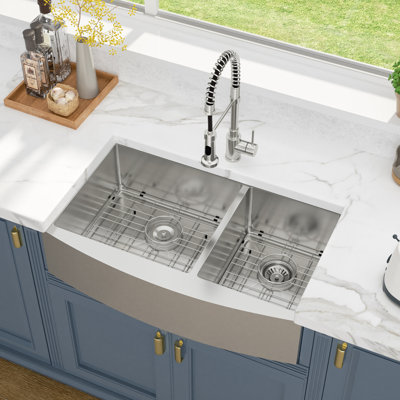 36'' L Farmhouse / Apron Double Bowl Stainless Steel Kitchen Sink
