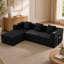 Canapé d'angle modulaire en L avec méridienne, 108 x 72 x 26 pouces, en velours côtelé noir, monobloc, aucun assemblage requis
