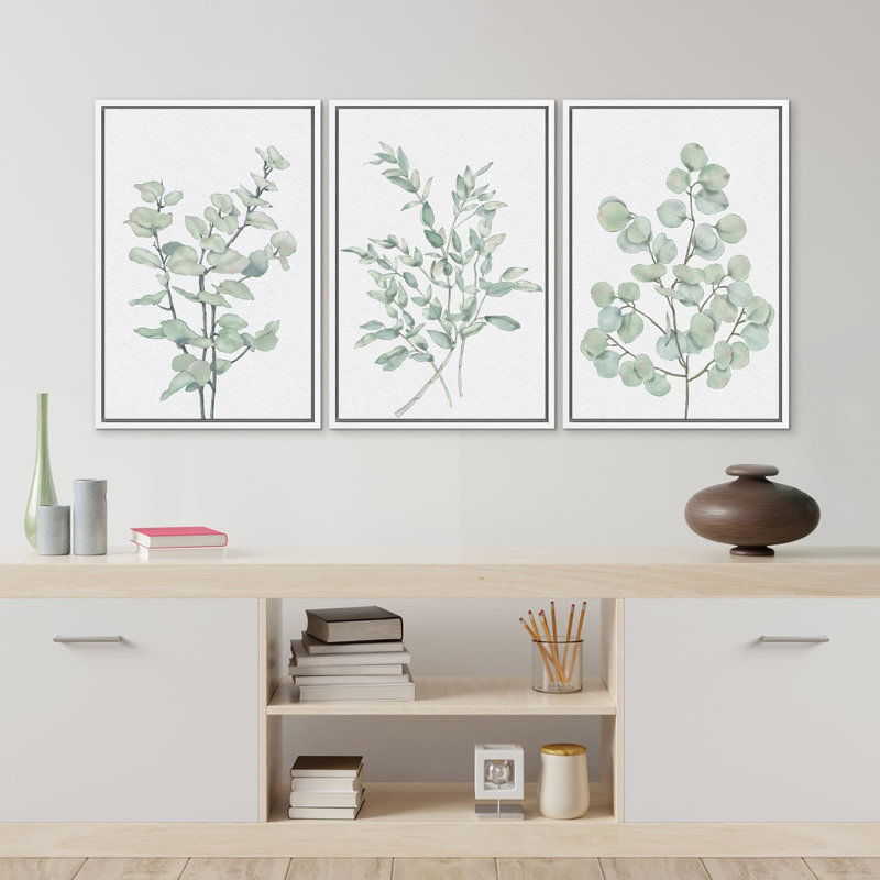 «Greenest Plant Leaves Botanical», 3 pièces, H 24 po x l 16 po, Blanc