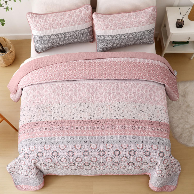 Ensemble de 3 ensembles de courtepointe Boho, Courtepointe très grand et 2 très grandes taies , Rose