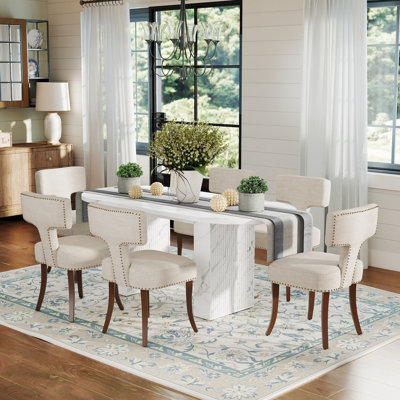 Ensemble de table de salle à manger à double piédestal avec 4 à 6 chaises rembourrées Farmhouse