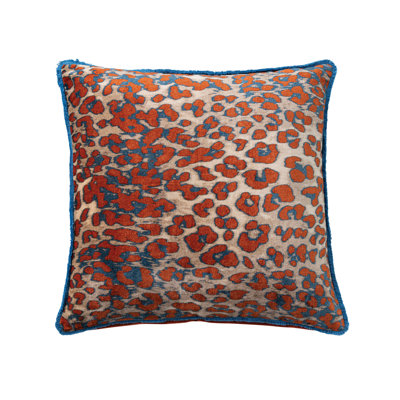 Cotton Velvet Printed Pillow With Leopard Print Pattern And Eyelash Fringe