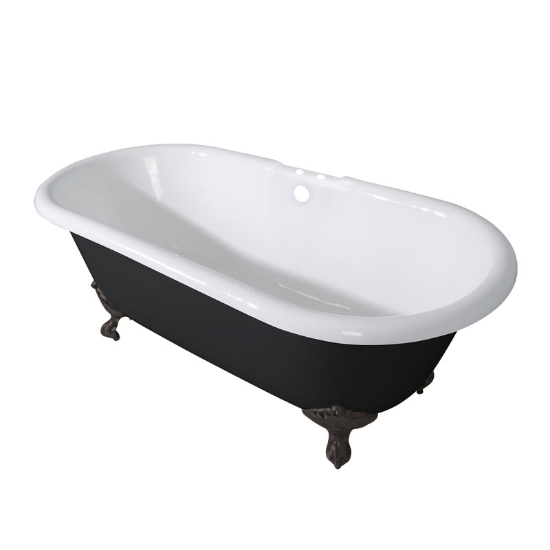 Kingston Brass Aqua Eden 66-Inch Cast Iron Oval Double Ended Clawfoot Tub (7-Inch Faucet Drillings)