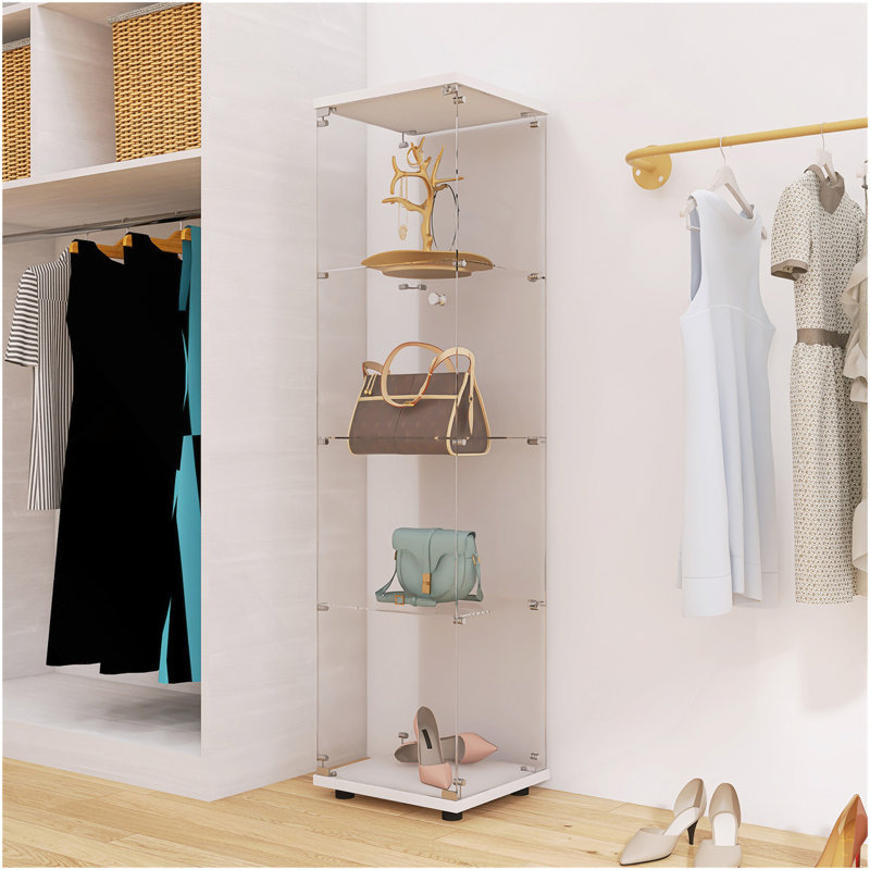 Vitrine en verre avec 4 portes et 4 tablettes, Blanc