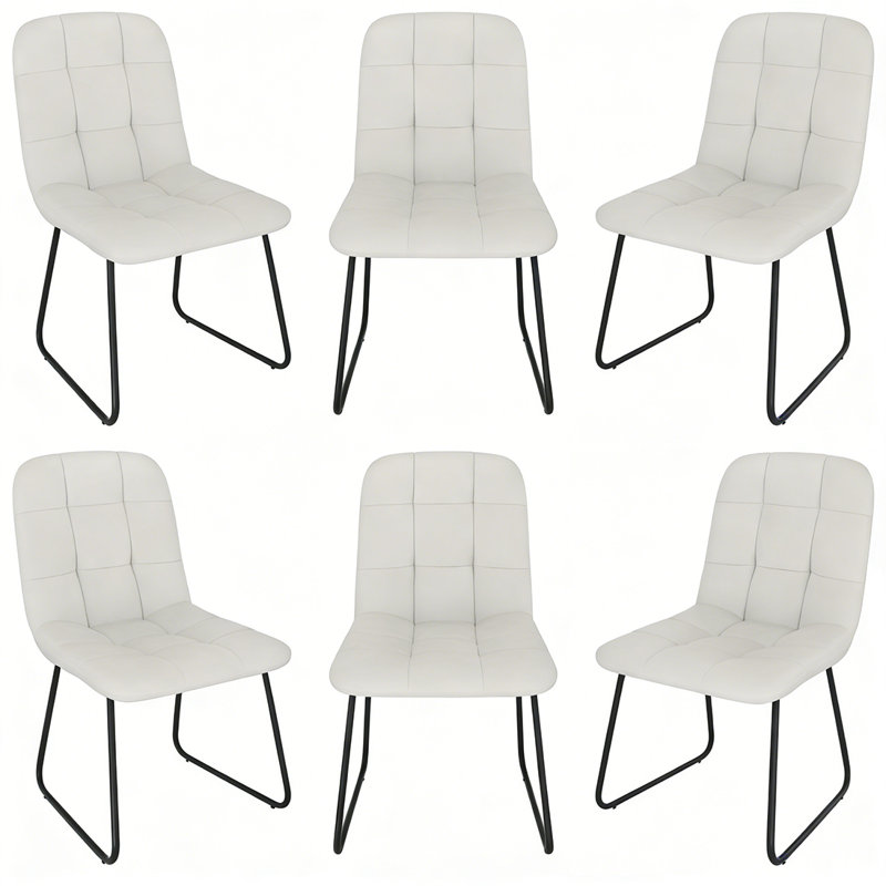 47cm H Tufted Upholstered Upholstered Back Side Chair in Brown, White