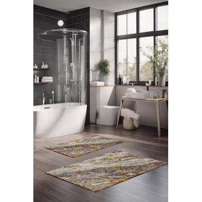 Eakly Luxury Bathmat Set (2 Pieces), 100% Polyester, 16.0 x 23.6 inches & 23.6 x 39.4 inches | Non-Slip Antibacterial Design, 0.3 in Pile Height | Machine Washable, Durable & Easy to Clean | Ideal for Bathroom Décor