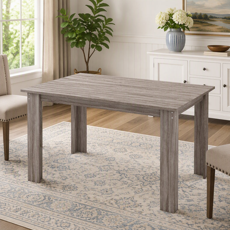 Table de salle à manger rectangulaire de style moderne du milieu du siècle pour 4 à 6 personnes, peu encombrante et élégante avec un plateau effet bois