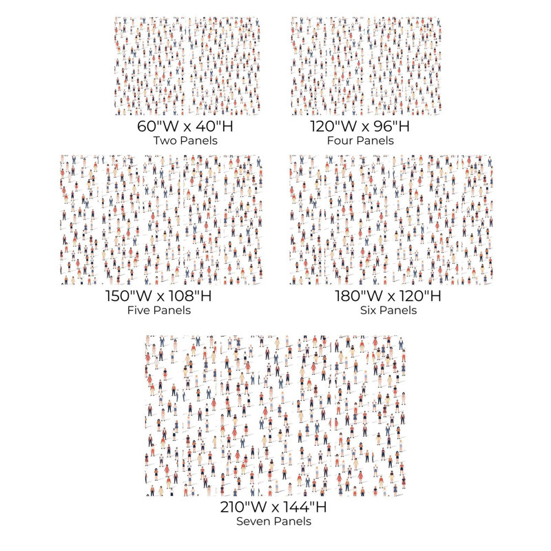 Premium Peel & Stick Wall Mural - Crowded People Illustration, 108" L x 150" W