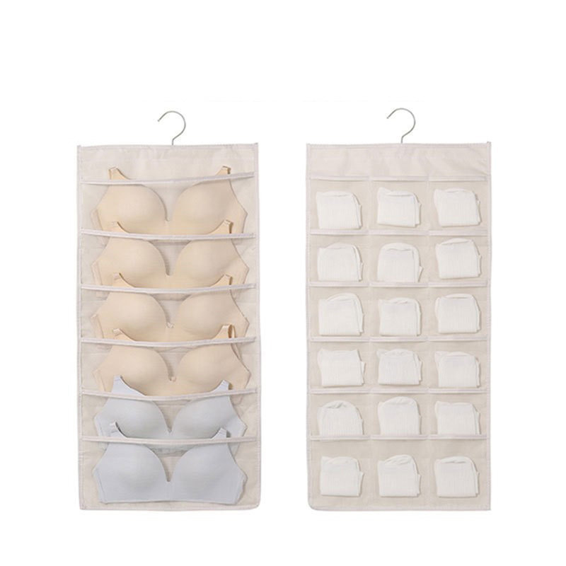 Soutien-gorge de rangement double en tissu non tissé double, 7.87" H x 5.51" W x 0.79" D, Beige