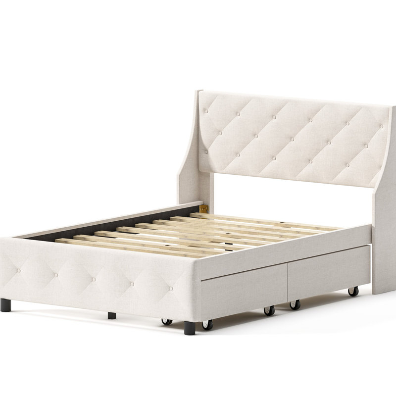Structure de lit pour chambre à coucher grand lit avec espace de rangement - plateforme en métal, espace silencieux, sans sommier tapissier, bruit