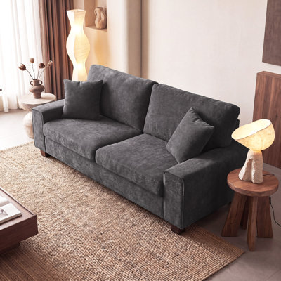 Karlita 3-Seater 89'' Modern Upholstered Sofa with Square Armrests and 2 Throw Pillows