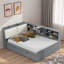 Lit plateforme avec lit gigogne, tablettes de rangement, tête de lit tapissier et plateau de rangement rotatif-595315316