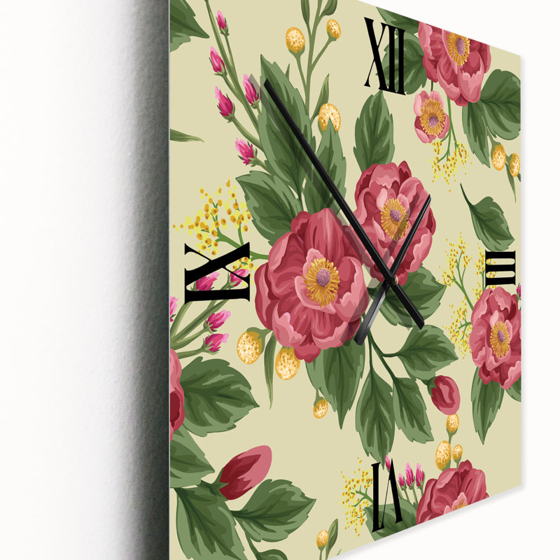 Vintage pivoines et pois sucrés sur beige - Horloge murale traditionnelle, Petit