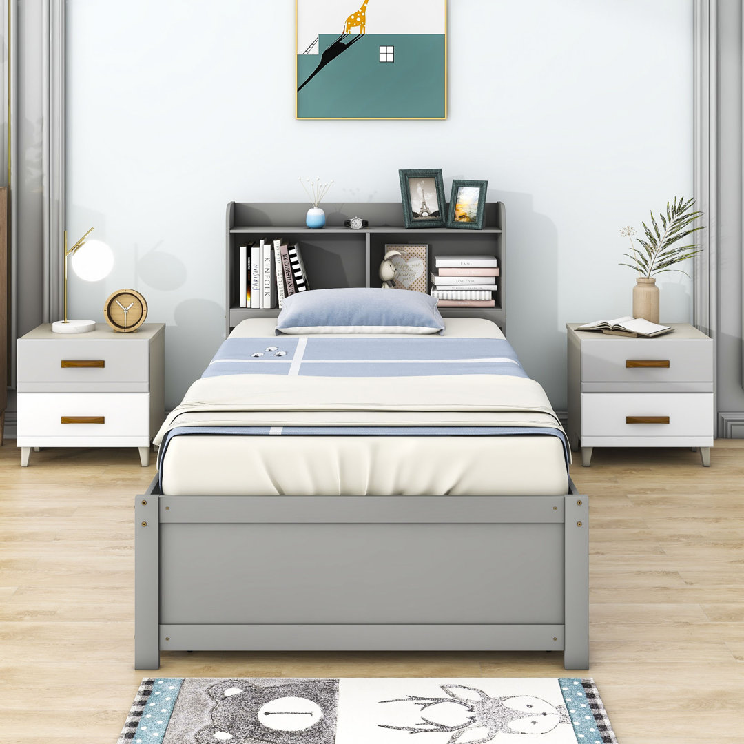 Kiefus Twin Size Wood Platform Bed with Twin Size Trundle and Storage Red Barrel Studio® 