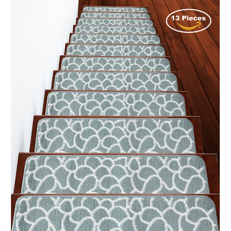 tapis d'escalier doux et vibrant en treillis AlmedaCheatham, Bleu sarcelle