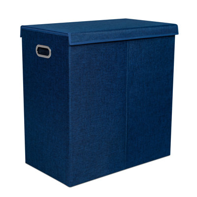 Panier à linge haut BirdRock avec couvercle et 2 sacs amovibles - Panier à linge double pliable 13 gallons (bleu marine)