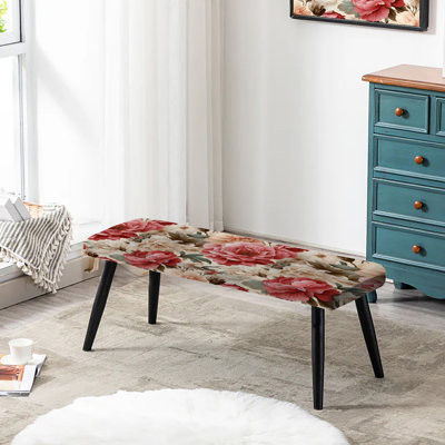Banc noir rembourré à motif floral victorien rétro avec motif rétro VI Roses