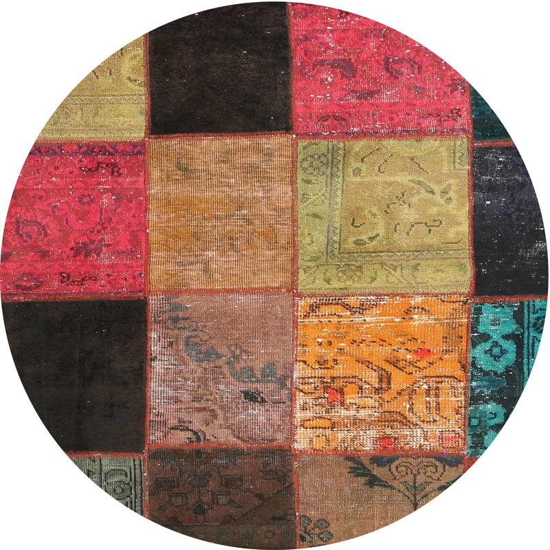 Tapis bleu/gris/rose zone contemporaine, Rond 6 pi