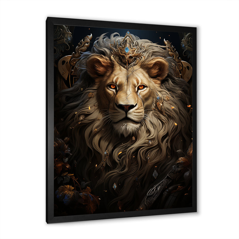 Lion, art mural sur toile, reproduction de portrait d'un animal sauvage Regal, Cadre simple noir