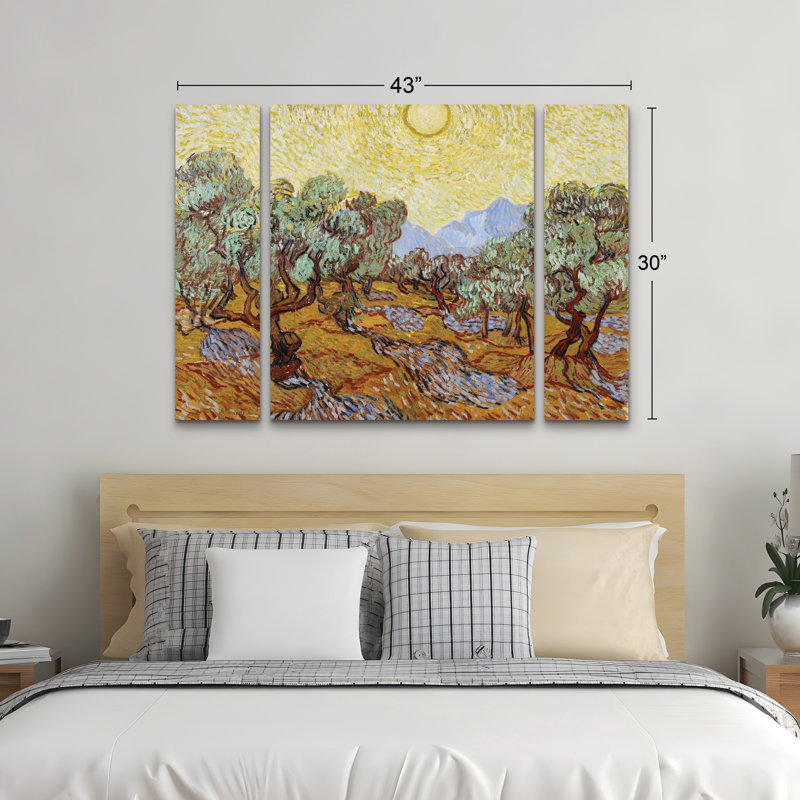 Ensemble de 3 panneaux muraux - Vincent van Gogh «Olive Trees 1889», art mural sur toile pour le salon, la chambre à coucher ou le bureau 