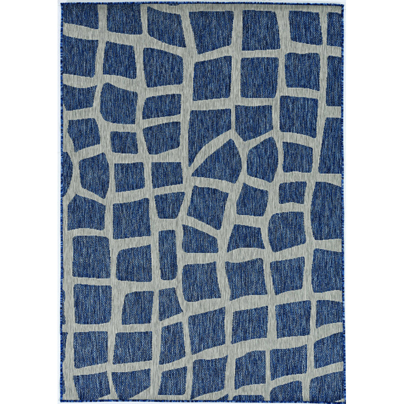 Tapis décoratif d'extérieur 3 pi x 4 pi bleu gris tissé à la machine