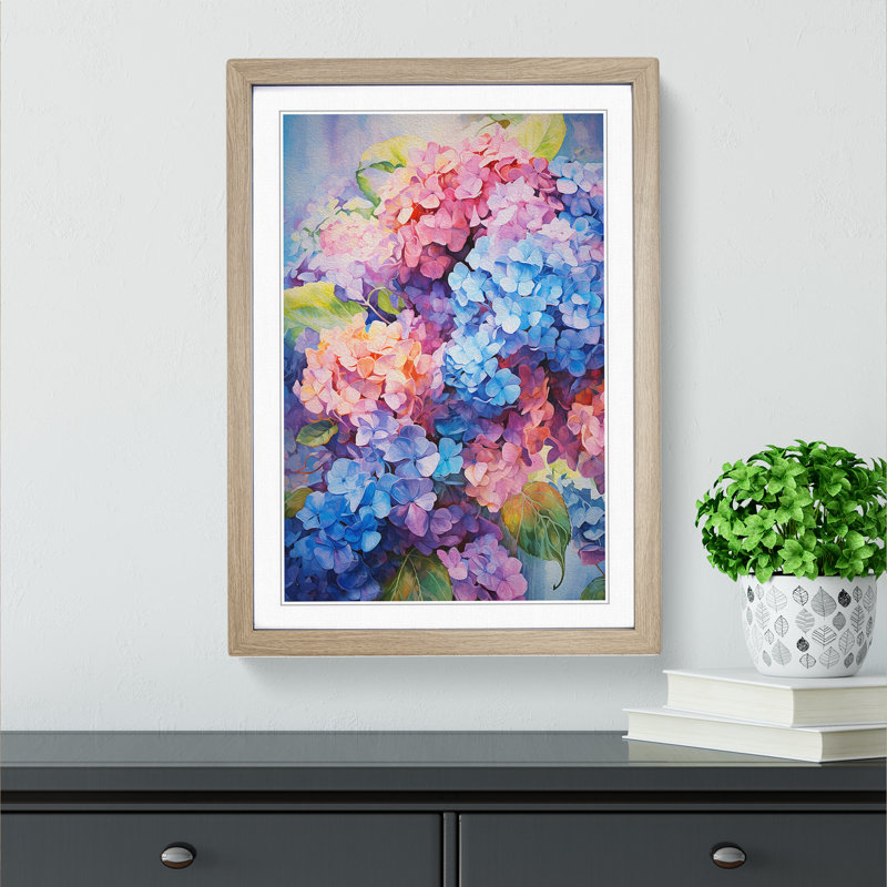 Hydrangea Action No.2 - Framed Print, Oak , 64cm H x 46cm W x 2cm D