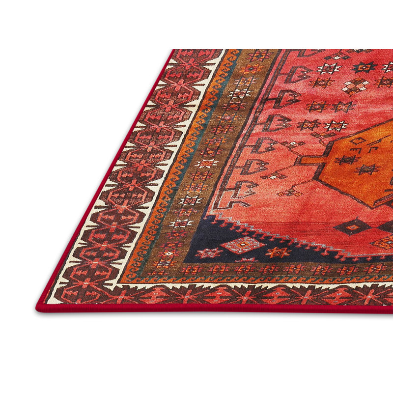 Tapis traditionnel rouge / noir, Rectangle 5 pi x 8 pi