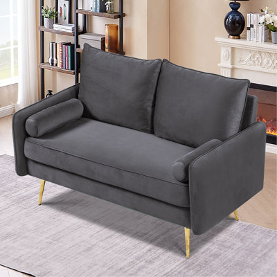 Modern Velvet Loveseat 2-Seater Couch,Nailhead Trim Sofa with Gold Metal Legs,Compact Upholstered Sofa for Apartment Living Room