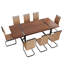 Ensemble de table de salle à manger en bois 87 po avec chaise rembourrée en cuir PU-116617902-123060574