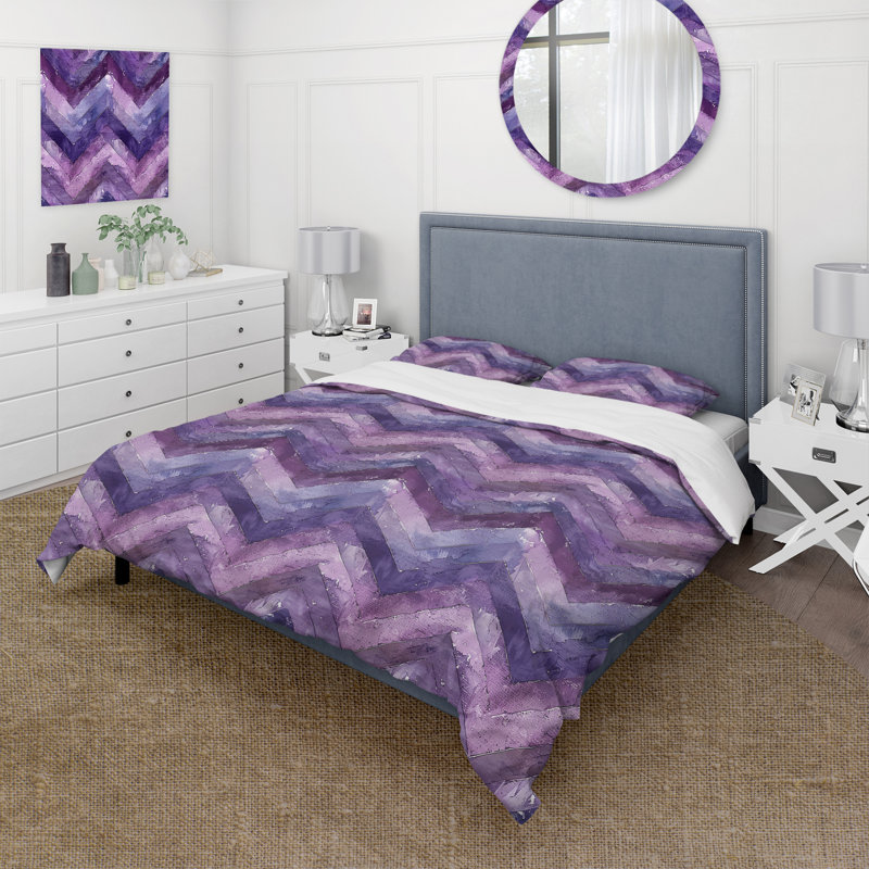 Ensemble de housse de couette violet Midcentury Chevron Bliss II - Midcentury
