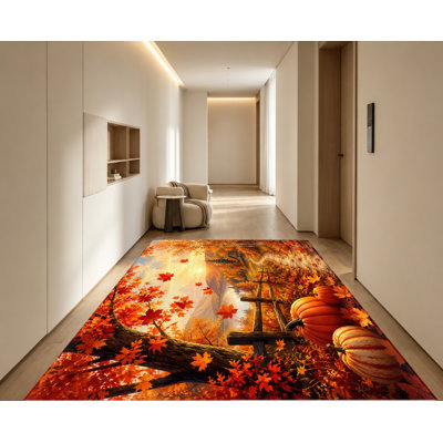 Tapis feuilles d'automne à feuilles d'érable Autumn Harvest, scène d'automne vibrante, velours doux au toucher, tapis antidérapant, décoration intérieure artistique pour salon, chambre à coucher, entrée, cuisine, appartement