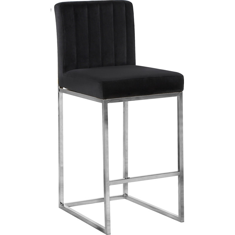 Tabouret de comptoir 26 po Amberdawn, Velours noir, Chrome