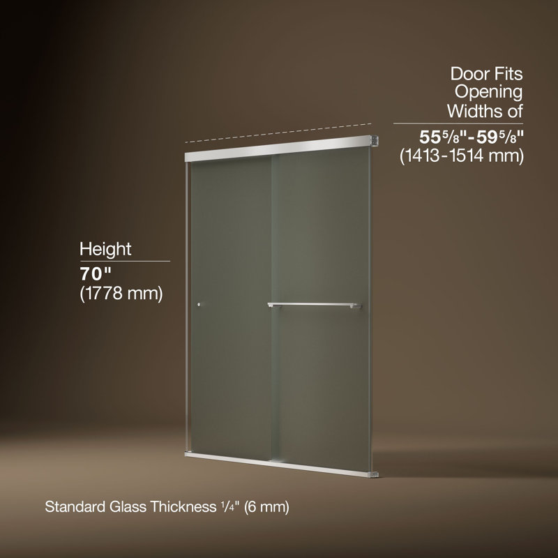 Revel 59.62'' x 70'' Double Sliding Shower Door with CleanCoat® Technology, Bright Polished Silver, Frosted