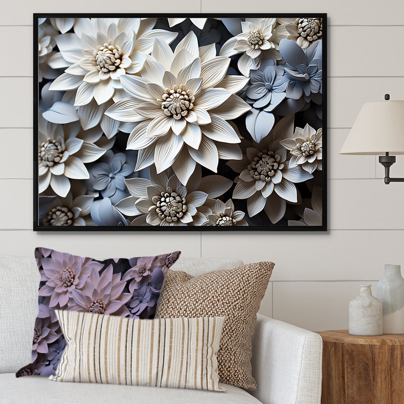 Monochromatique tournesols bleus tranquillité sur toile, Cadre flottant noir, H 34 po x l 44 po x P 1,5 po