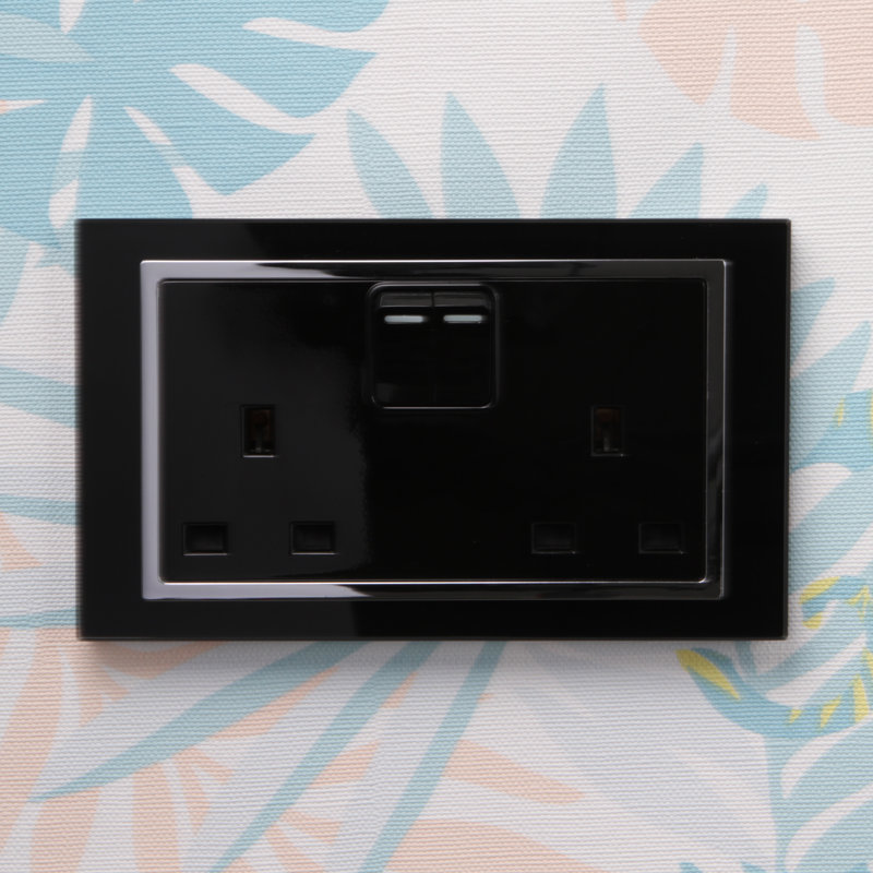 Crystal CT 13A DP Double Plug Socket With Switch Black, Black