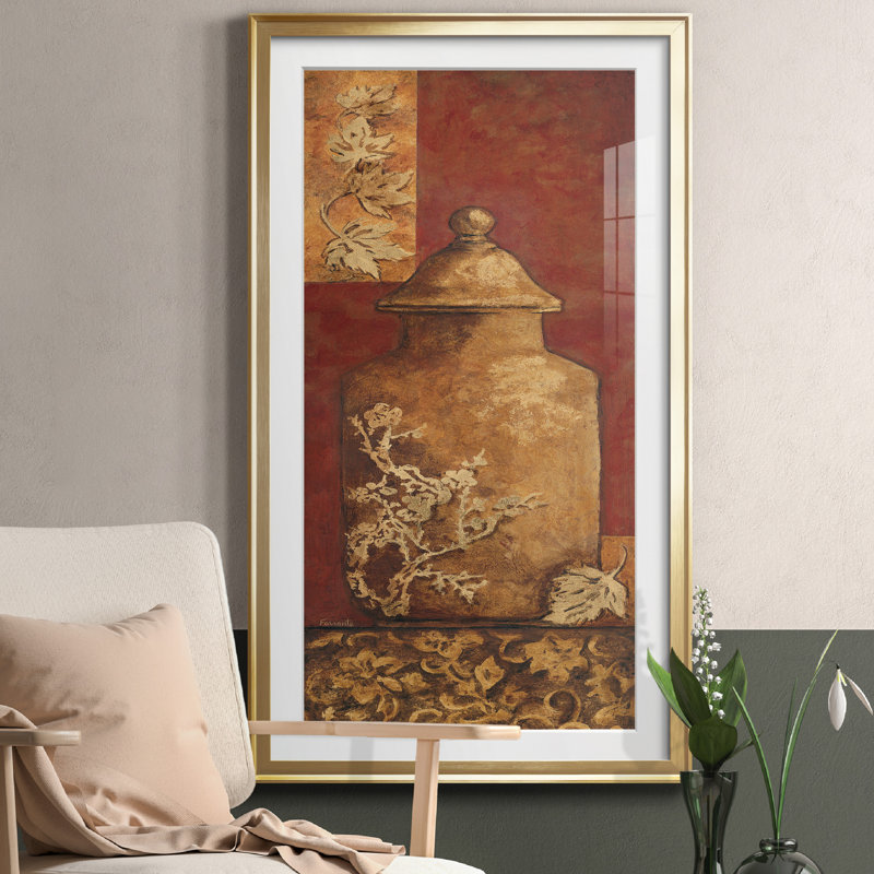 Asian Nuvo I - peinture encadrée, H 10,5 po x l 18,5 po x P 1,5 po, Doré