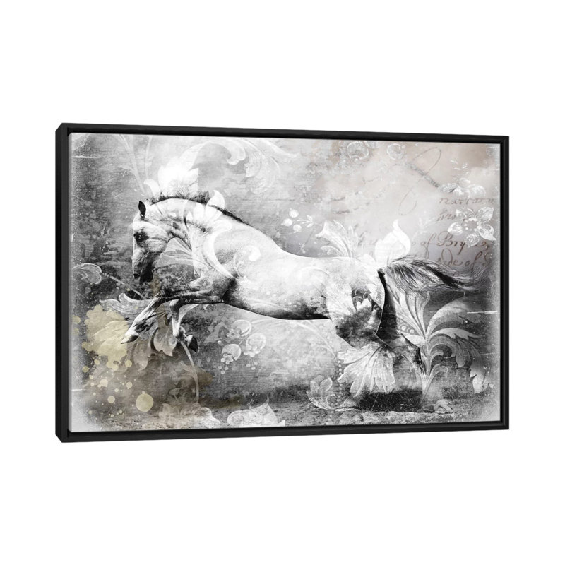 «White Horse», impression sur toile, H 18 po x l 26 po x P 1,5 po, Toile avec cadre noir