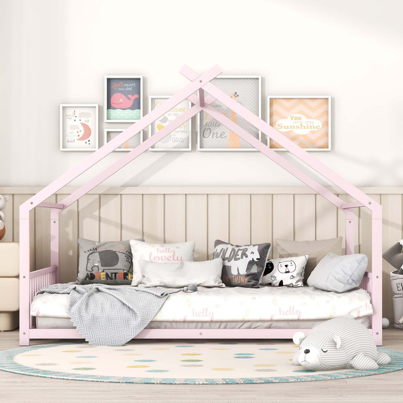 Lit double pleine grandeur en métal, rose, Lit double, Rose