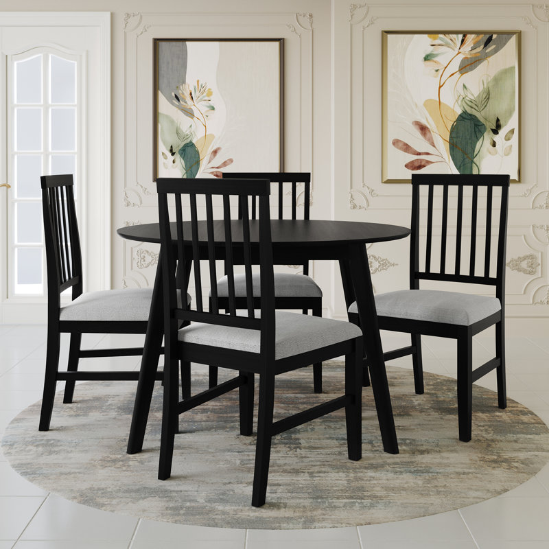 Nivens 5 Pieces Dining Set With 42"L Round Table And Wooden Dining Chair, Black