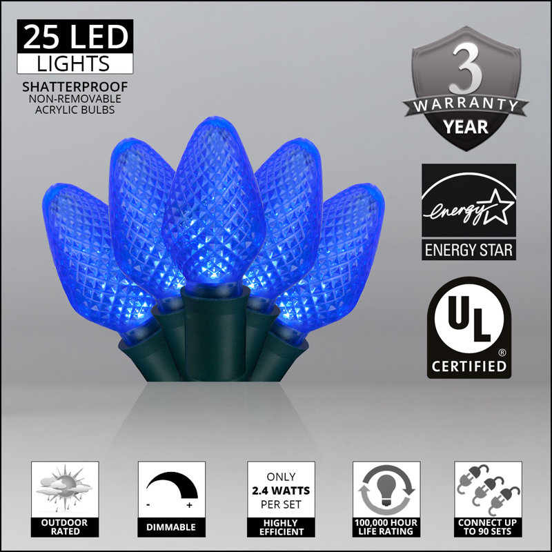 C7 Christmas 25-Light LED String Light, Blue