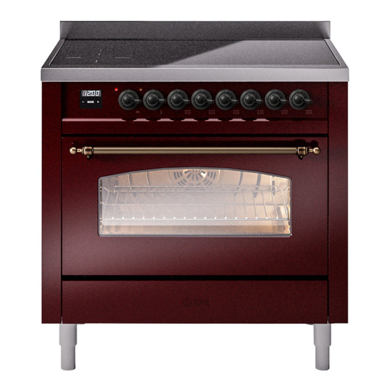 ILVE Nostalgie II Series 36 inch Induction Range with 6 Induction Elements (Glass Door), Burgundy/Bronze