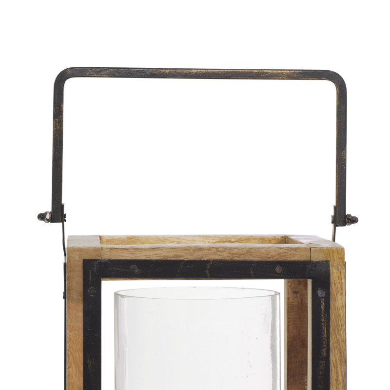 Lanterne brune d'intérieur et d'extérieur en bois de manguier, H 31 po x l 8 po x P 8 po
