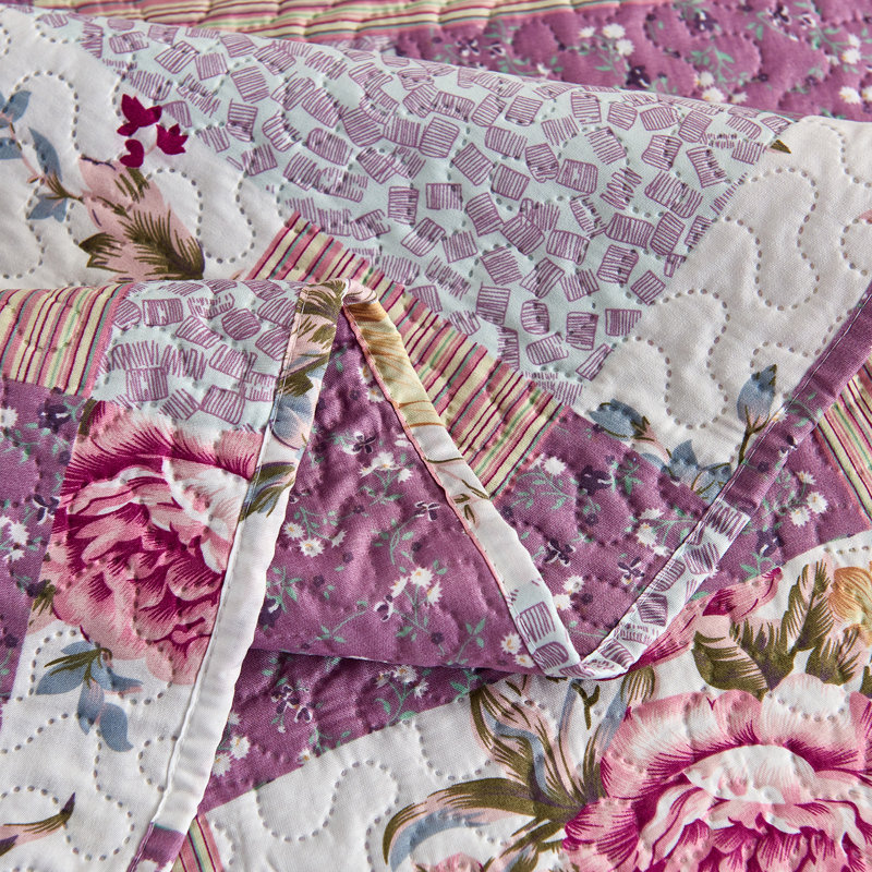 Ensemble de courtepointe réversible en microfibre mauve clair 3 pièces QSM04210203