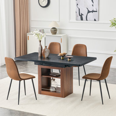 Expandable Dining Table And Chair Set, 59-71 Inch Pull-Out Table, 4-Piece Set Of Technological Fabric Chairs, Modern Light Luxury Restaurant Furniture. Suitable For Restaurants, Kitchens, Etc.