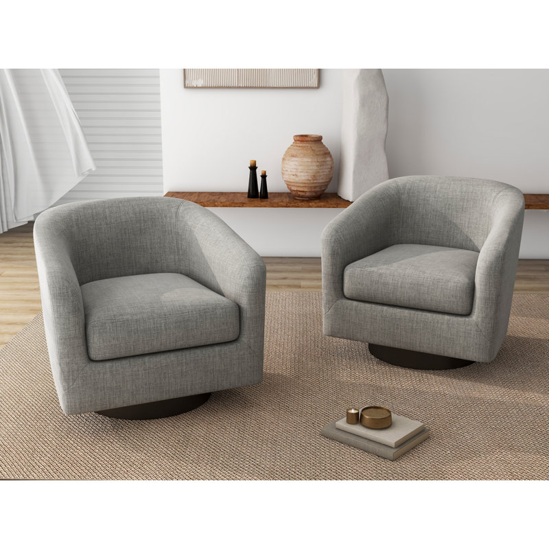Bennett 73.1Cm Wide Swivel Barrel Chair, Light Grey Polyester Blend