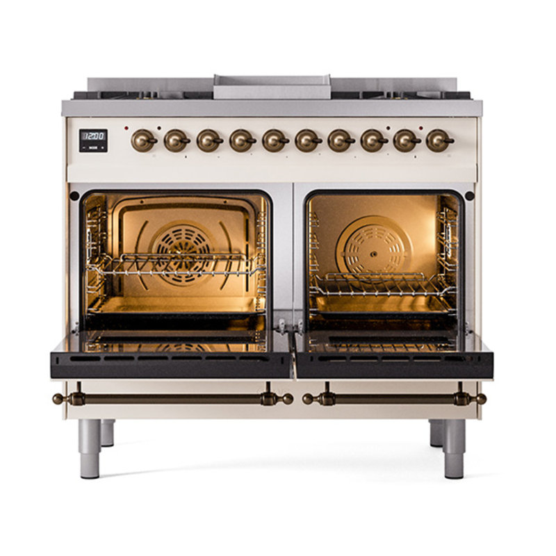 ILVE Nostalgie II Noblesse 40 po à double carburant, Propane liquide, Blanc antique / bronze
